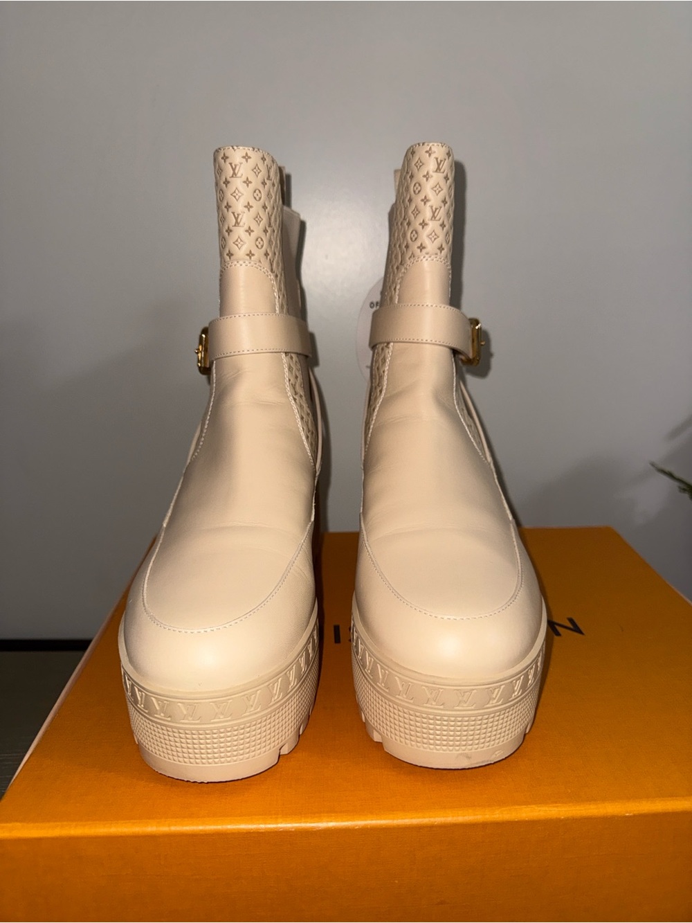 Louis Vuitton Suede Calfskin Embossed Monogram Laureate Platform Desert Boots